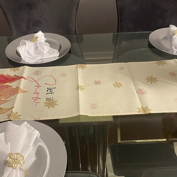 Christmas Table Runner Pink Snowflake Decor Holiday Decoration Decorative Cloth - Picture 10 of 10